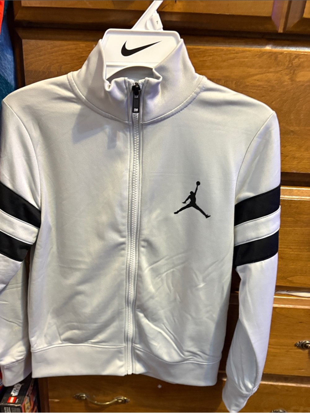 Jordan White Jacket with Black Sleeve Stripes